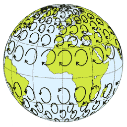 Schematic representation. Inertial circles of air masses in the absence of other forces, calculated for a wind speed of approximately 50-70 m/s.